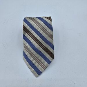 Mens Necktie Pronto Uomo Formal 57"Lx3.5"W Tan, Blue, Striped Silk Vintage